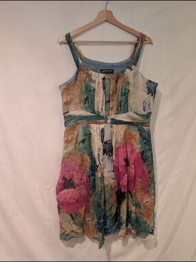 Jones New York Multicolor Floral Midi Dress — Teal, Pink, Cream